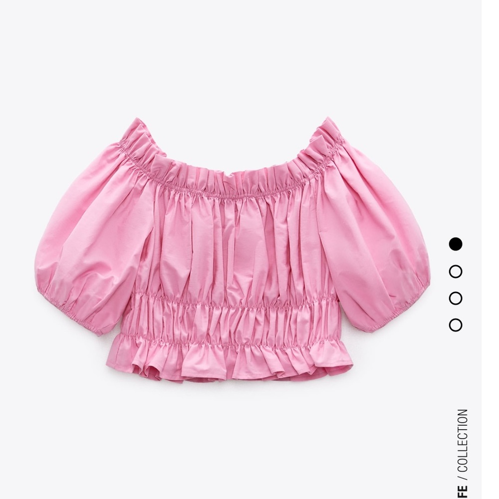 Puff sleeve ruched pink off shoulder crop top Sz S